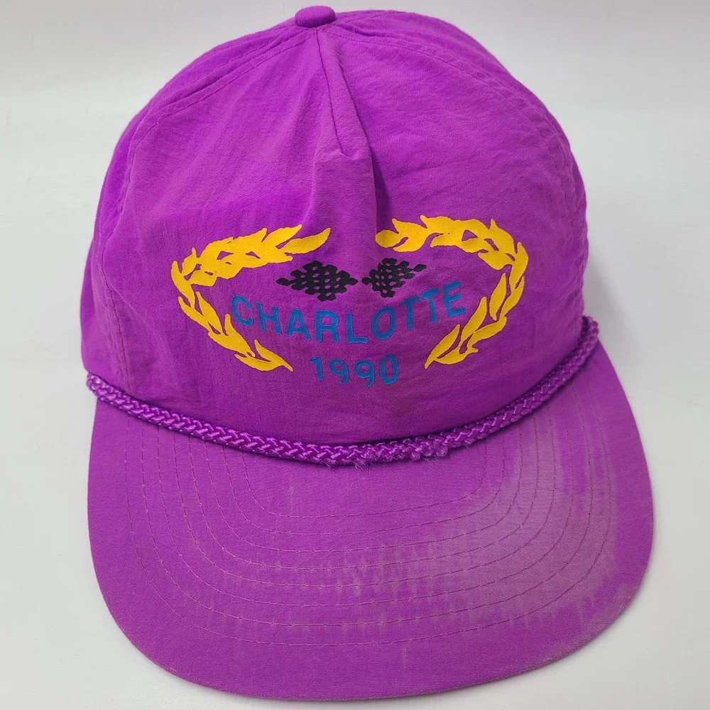 Vintage Charlotte‎ Motor Speedway Hat Adjustable Purple Rope 1990 Racing 90s Men